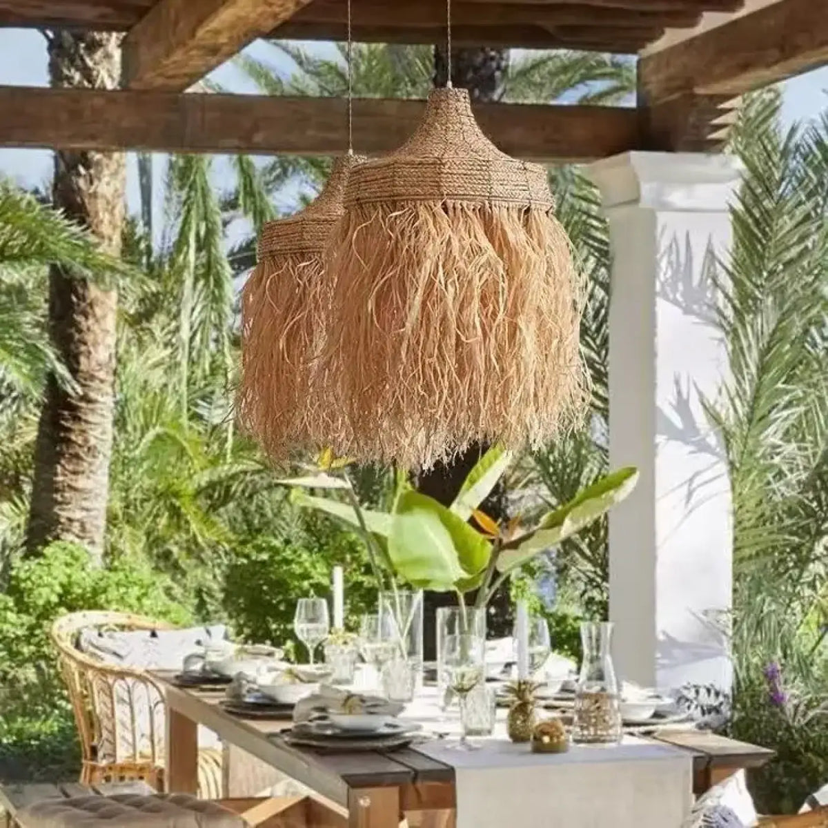 Lampe Suspendue en Raphia Naturel Bohème | Firi
