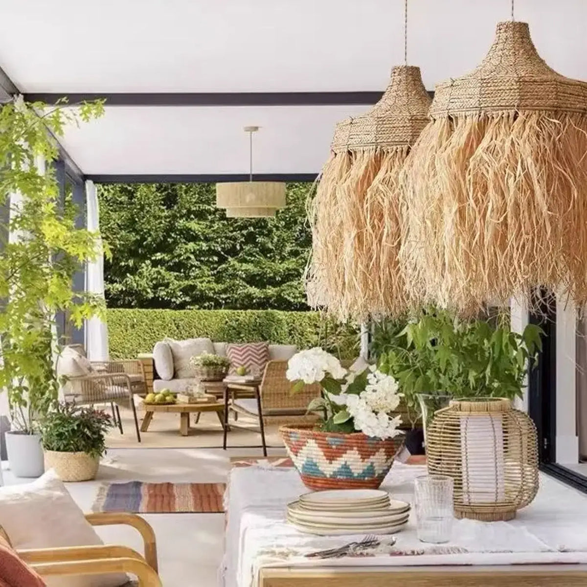 Lampe Suspendue en Raphia Naturel Bohème | Firi