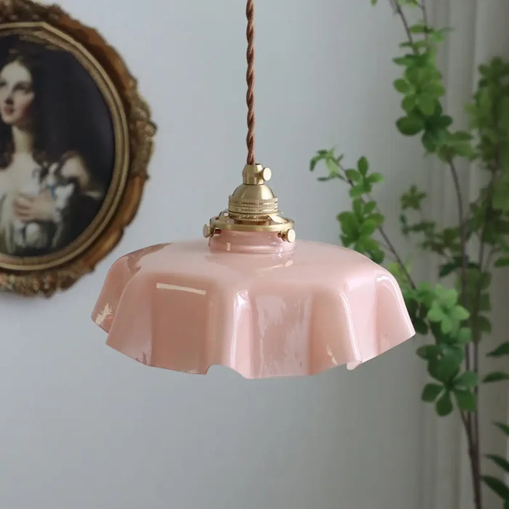Suspension Rétro en Verre Ondulé Rose | Ela