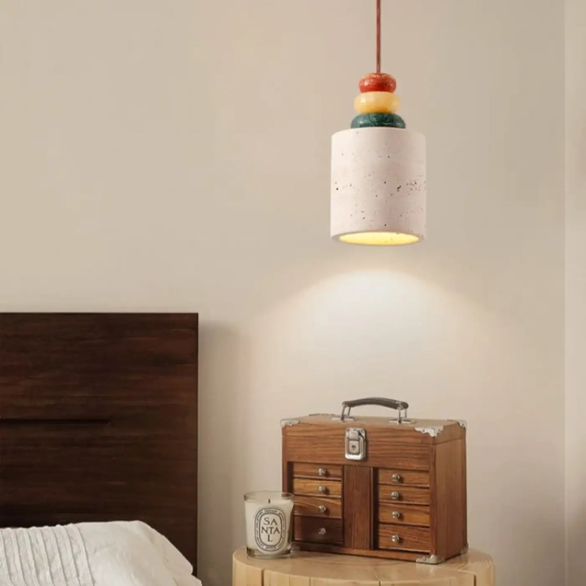 Lampe Suspendue Travertin Jaune et Bois | Besa
