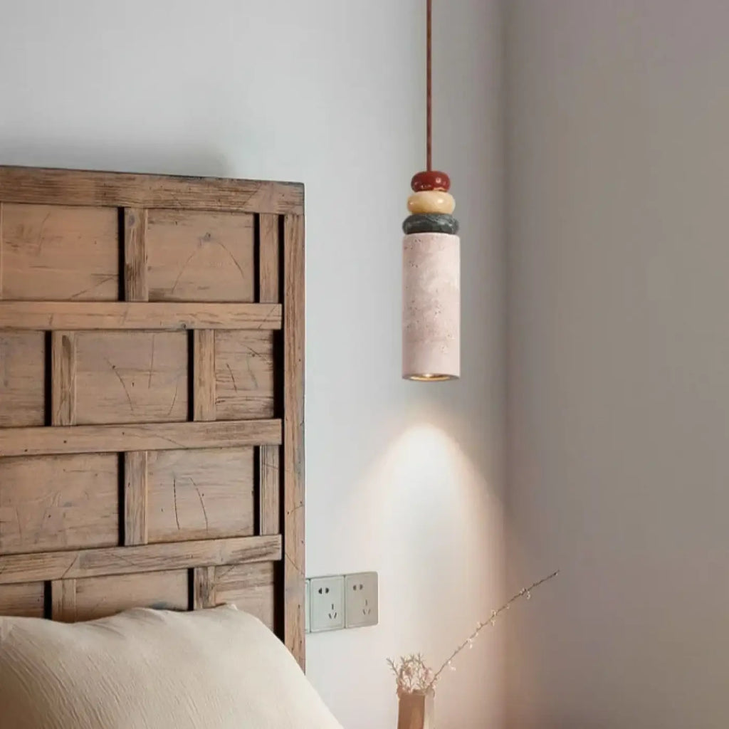Lampe Suspendue Travertin Jaune et Bois | Besa