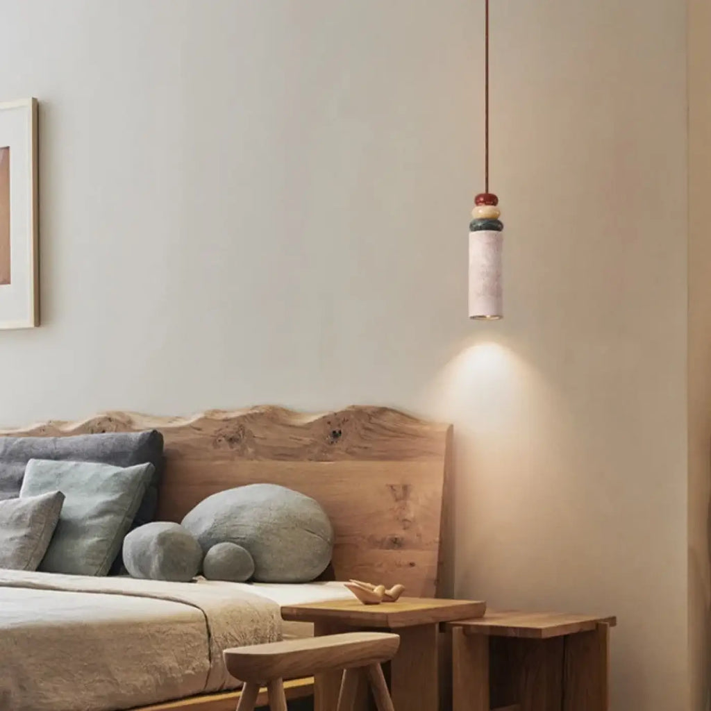 Lampe Suspendue Travertin Jaune et Bois | Besa
