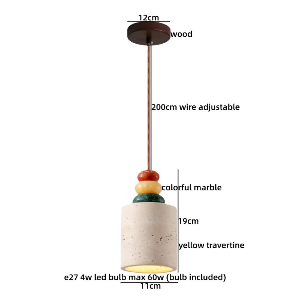 Lampe Suspendue Travertin Jaune et Bois | Besa